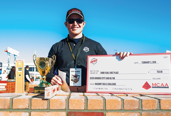 Lane Mullis, 2016 Masonry Skills Challenge Third Year winner.