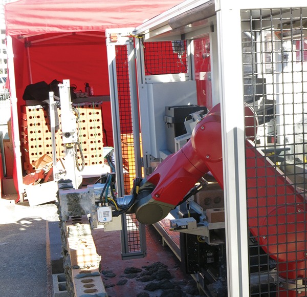 Visitors to the Construction Robotics booth got to see the SAM (Semi Automated Mason), a bricklaying robot, in action.