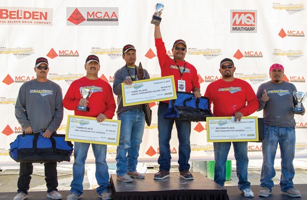 First, second and third place winners, and their tenders, from the 2016 Fastest Trowel on the Block competition. 