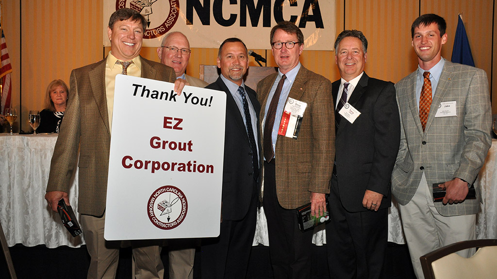 Winners of the 2016 EZ Grout NCMCA Convention Golf Tournament along with the convention golf committee (left to right): Damian Lang; golf committee members Dwayne Bryant and Lee Heath; Doug Burton, Terry Ward and Jake Burton.